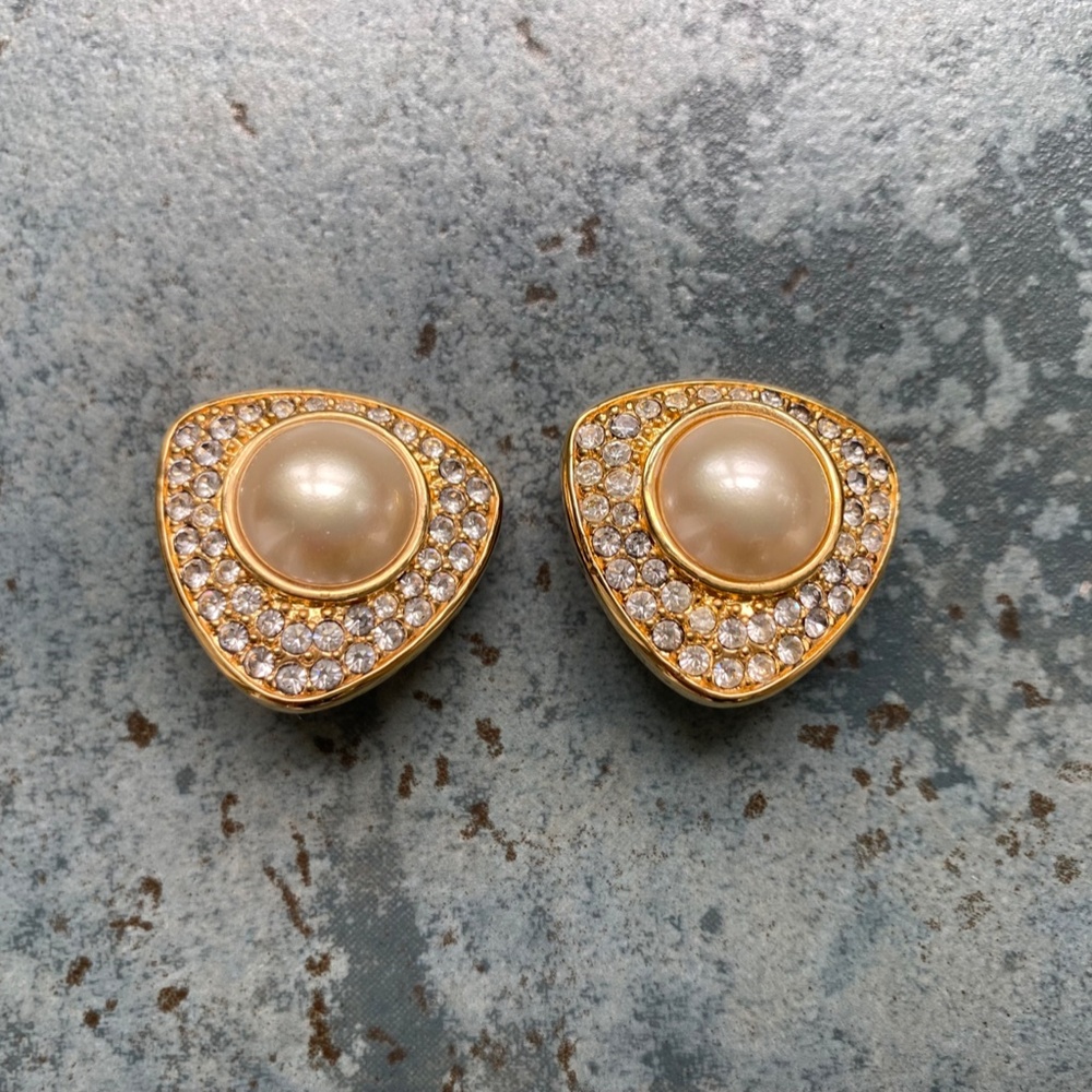 DSC (Daniel Swarovski Company) Rhinestone & Faux Pearl Earrings - Picture 2 of 4